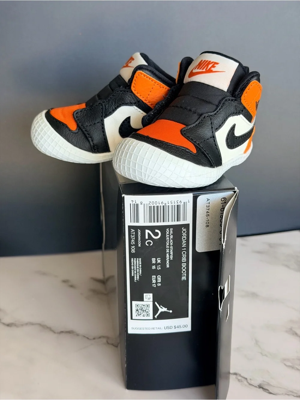 Jordan 1 Crib Bootie Shattered Backboard Orange Black Size 2
